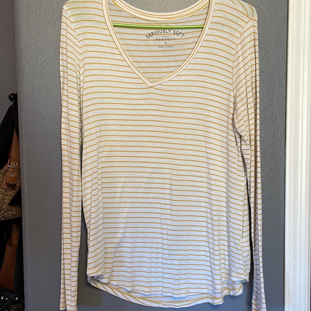Yellow and white striped long sleeve.